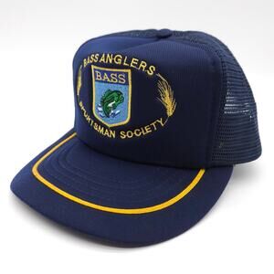 Vintage Bass Anglers Sportsman Society Mesh Trucker Snapback Hat‎ Cap Blue Fish